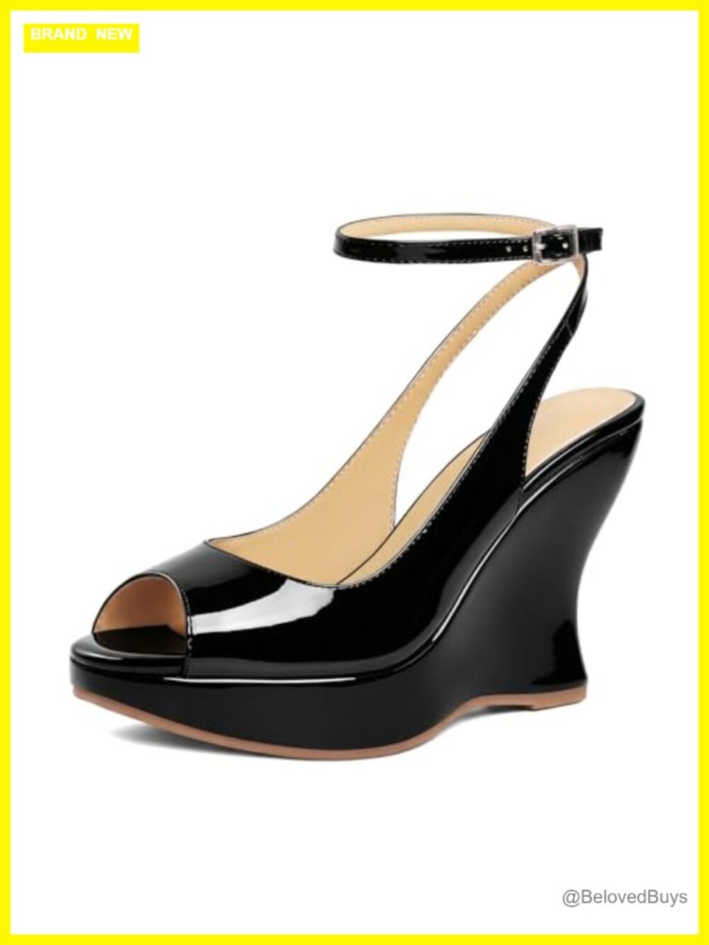 Faux Leather Platform Wedge Sandals Slingback Peep Toe Ankle Strap Heels